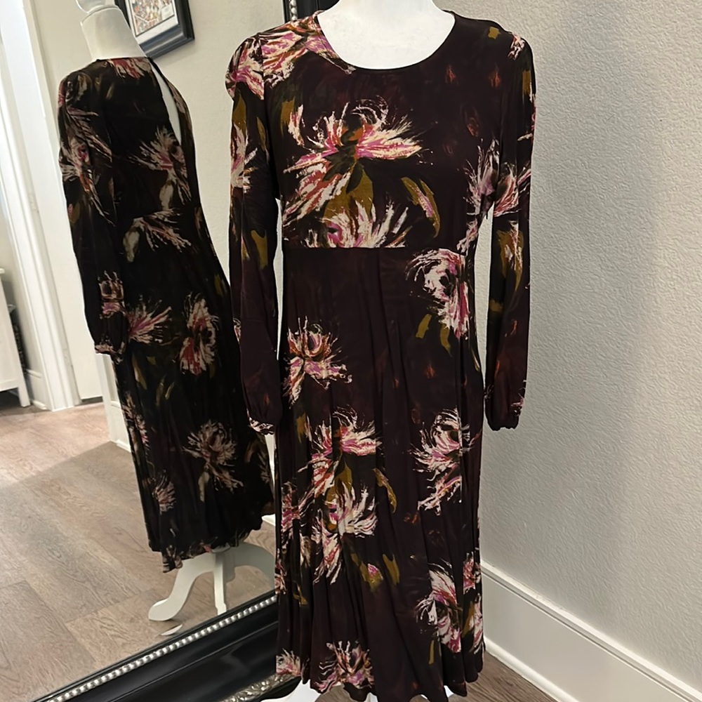 Anthropologie Ottod’Ame Long Sleeve Burgundy Midi Dress Size 10